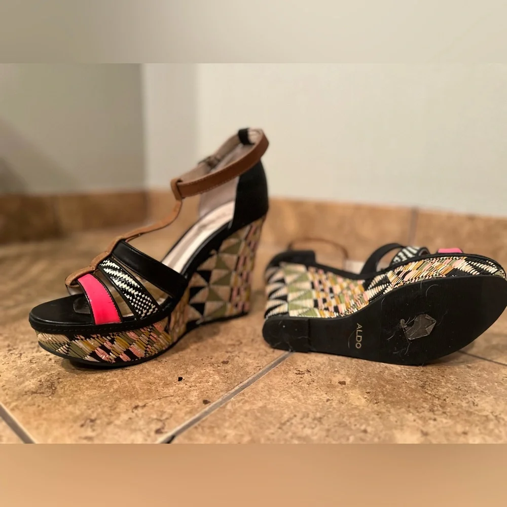 Aldo Leather Reva Colorful Wedge Heel Sandal Women's size 9 - Picture 5 of 7